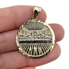 10K Gold Two-Tone Yellow White Textured Last Supper Pendant 1.45"