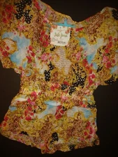 NWT Luli Fama S ROMPER cover up SUPER SEXY 60's yellow blue pink POPPY flowers