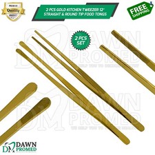 2 Pcs Gold Kitchen Tweezers 12 Straight Round Chef Long Food Tongs German Gr