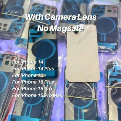 For iPhone 14/15/15 Plus Pro Back Glass Replacement Big Cam Hole Rear Cover Lot