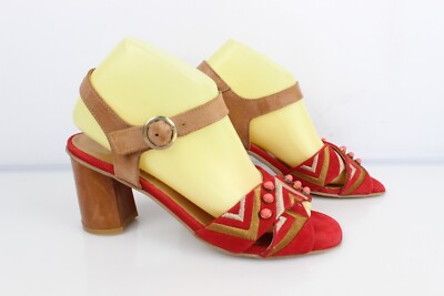 Marroqui Sanchez Rote Wildleder Absatzsandalen Gr. 39 Sehr Gut Erhalten
