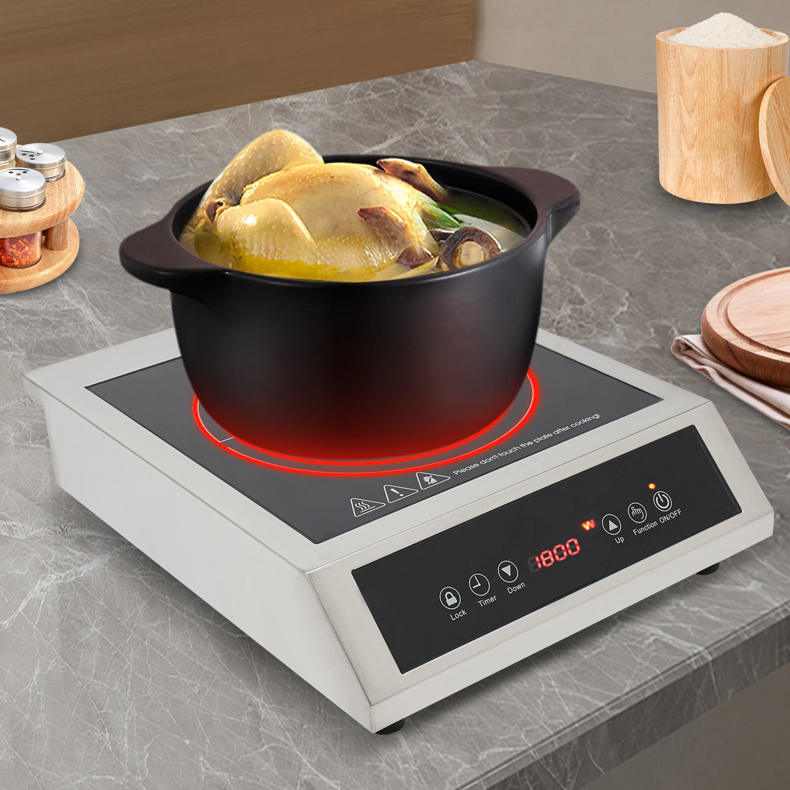 Commercial Electric Induction Cooktop One Burner Electric Hot Plate Touch 1800W