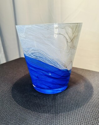 Cobalt Blue And White Swirl, Glass Vase 