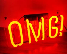 RED "OMG" Hand Craft Boutique Workshop Mancave Decor Glass Neon Sign 12"
