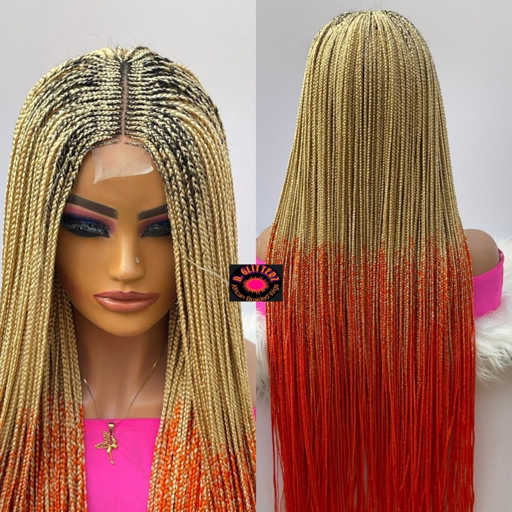 Trendy African Braided Half Closure Wig in 42" with Color Closure