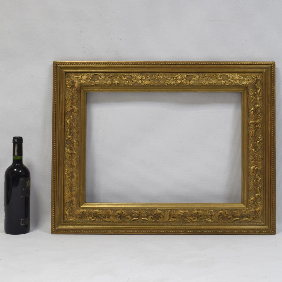 Cadre ancien de 1850-1900 en bois décoré Couleur Or Feuillure: 50,5x40 cm - Photo 3/4