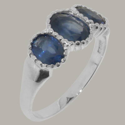 925 Sterling Silver Natural Sapphire Womens Trilogy Ring | eBay