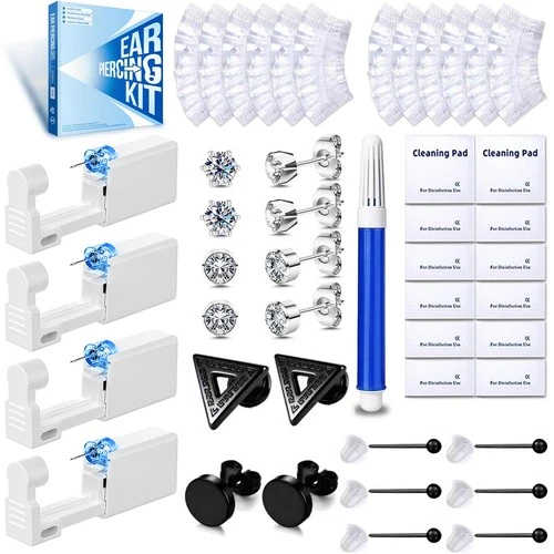 40Pcs Ear Piercing Kit, 4 Disposable Piercing Gun Silver Black Earring - product listing photo