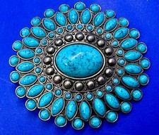 Southwestern Style Flower Faux Turquoise Stones Cutout Flower Shaped Belt Buckle