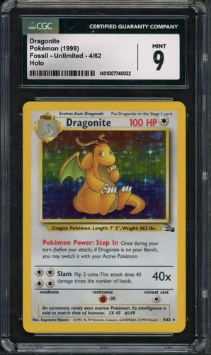 Pokemon CGC 9 Mint Fossil Holo Dragonite 4/62