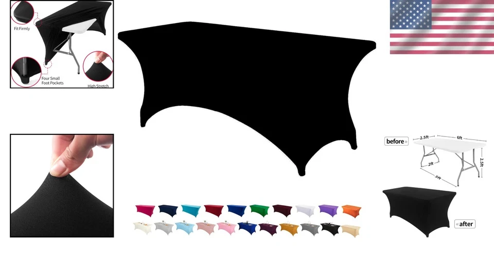 Durable Stretchable Black Spandex Tablecloths - 6PCS 6FT Size for All Occasions - Image 2 of 4