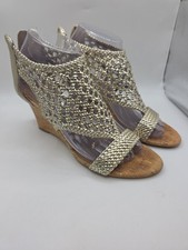 Donald J Pliner Jolie Gold Leather Wedge Sandals SS1389 SZ 6M EUC MSRP 198.00
