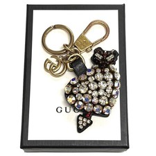 GUCCI Key Fob Charm Stone Heart Leather Used