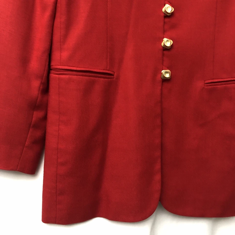 Traje Rojo Esquinero Pequeño Informal De Colección para Mujer con Cuello en V Botón Chaqueta y Falda - 2 Foto 4 de 4