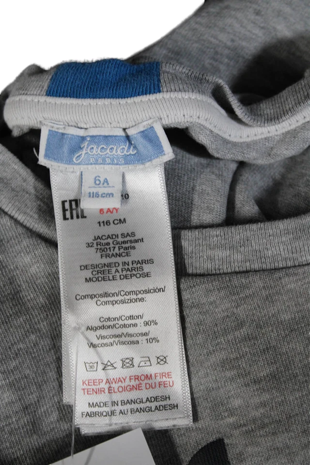 Camiseta Jacadi Niños Manga Larga Cuello Redondo Gráfico Gris Algodón Talla 6 Foto 3 de 4