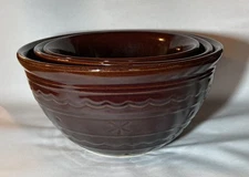 Marcrest Stoneware Nesting 3 Mixing Bowls Stoneware Daisy Dot MCM Brown