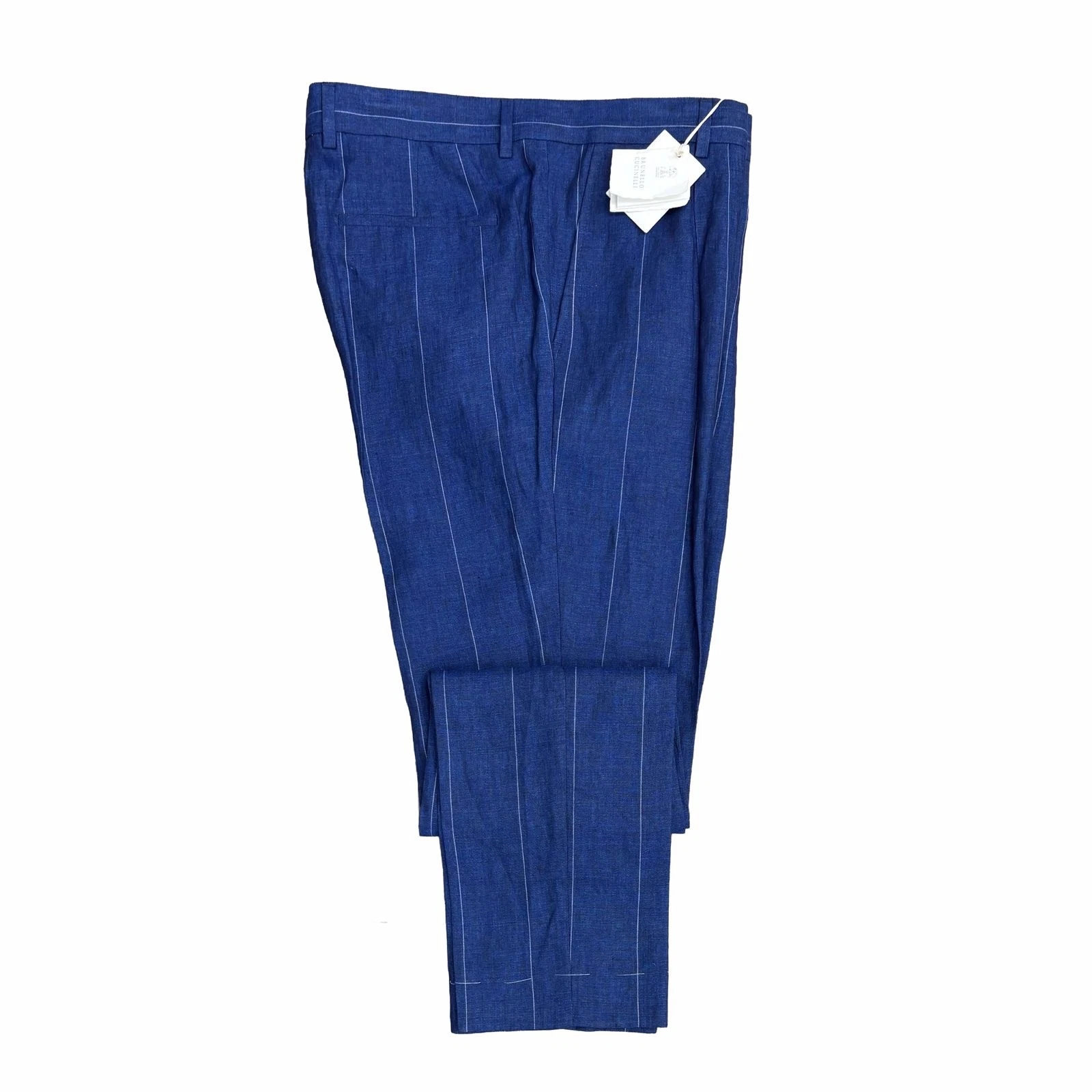 Brunello Cucinelli Men's Pants Size 34 50 Blue Striped Linen Leisure Fit $1,375