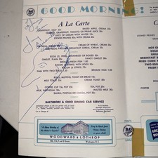 Jimmy Durante AUTOGRAPHED Hand SIGNED With Drawing B&O Railroad Menu