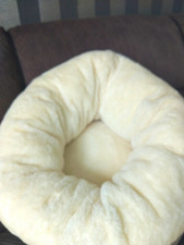 Round Plush Cushion Dog Bed, Cream/Grey, Non-Slip Base, Size S, All Breeds