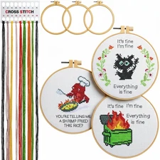 3 Sets Funny DIY Embroidery Kits for Beginners Adults, Stamped Handmade Cross...