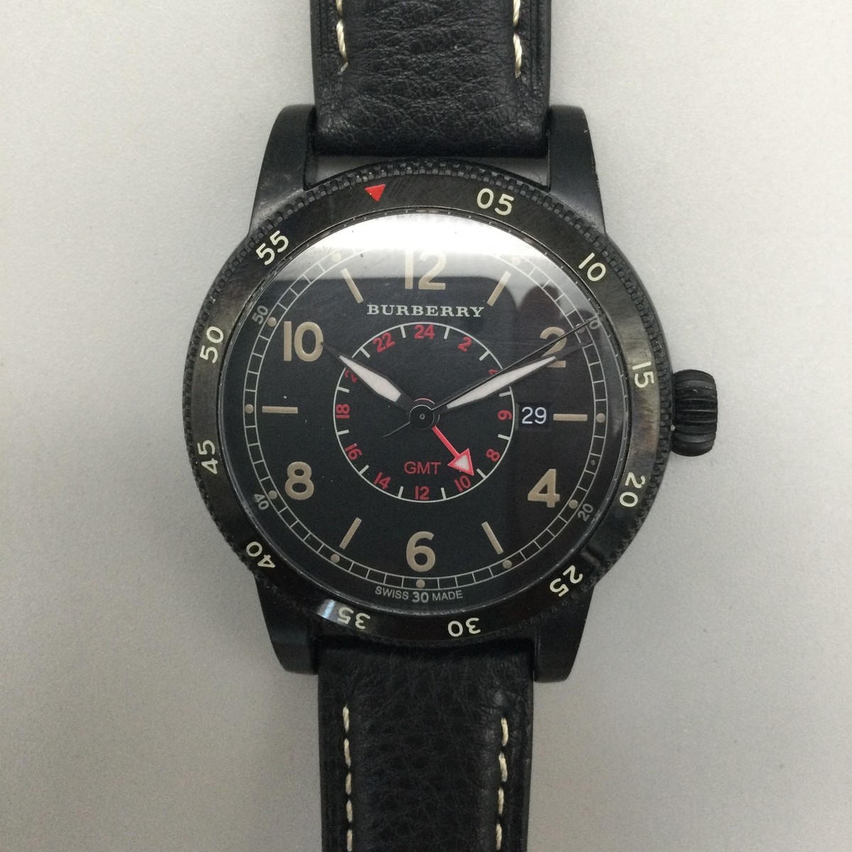 Burberry GMT Watch Mens 42mm Black Dial Date Swiss Made BU7855 New