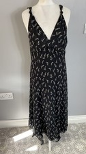 Taifun black midi dress cream floral print hanky hem UK 12