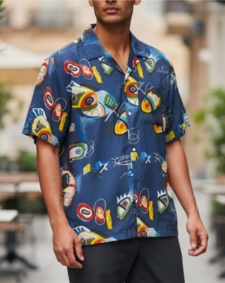 Scotch & Soda Mens Relaxed Fit Lyocell Short Sleeve Shirt With Abstract Print
