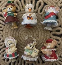 Lot of 6 Vintage Caring Critters Chimers Christmas Ornaments Porcelain by Jasco