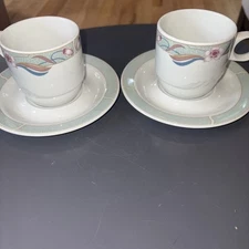 Vintage set of Two cups and saucers, RELIEFF, made by FIGGJO, Norway 90s