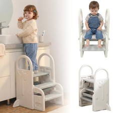 Bathroom Foot Step Stool for Kids, Toddler Toilet Potty Grey White