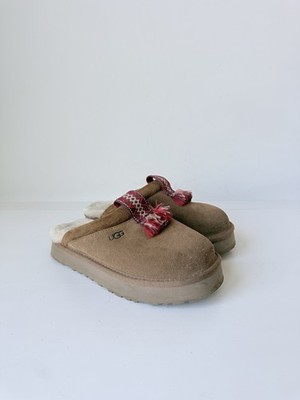 UGG Big Kids Tazz Slipper Slip On Shoes Size 2 Chestnut/Red Embroidery