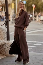 Varley Chocolate Brown Wide-Leg Lounge Pants pullover set doublesoft xs relaxed