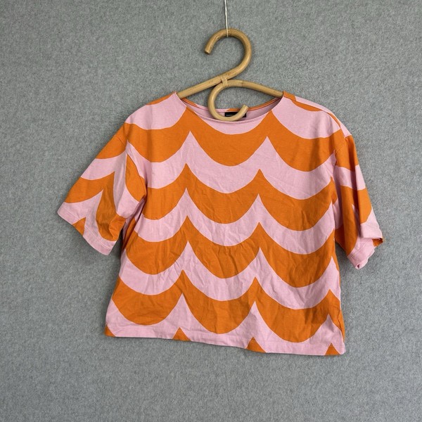 Uniqlo Marimekko Top Short Sleeve Size XXS Relaxed Fit Pink Orange Wave 