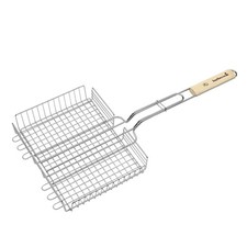 Grille barbecue double réglable, Acier Chromé/Bouleau FSC, 32 x 25 x 5 cm, Ar...