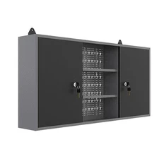 Metal Wall Cabinets with 2 Lockable Doors, for Garage Tool Storage, Black & Grey