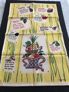 VINTAGE CARL TAIT Tea Towel Kitchen Dish Fruit Drink Recipes Mid Century Cotton