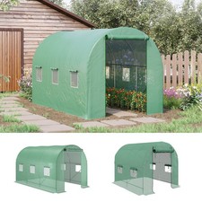 Walk-In Polytunnel Greenhouse with Steel Frame Roll Up Door Green