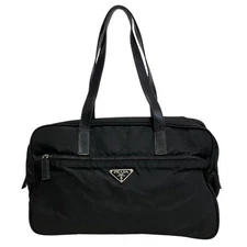 Prada Nylon Leather Shoulder Bag Black Zip Pocket Used Vintage Authentic