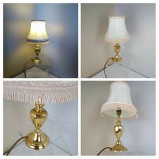 Vintage 1950s - Brass Table Lamp & Shade Cream pink Fringe Mid Century 38cm Tall