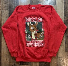 Vintage 90s Rudolph The Reindeer Christmas Sweatshirt Crewneck Sz Large Hanes