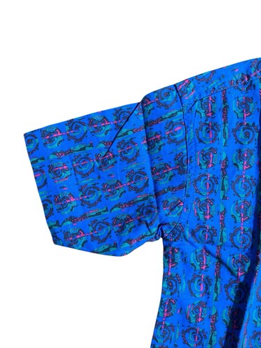 Vtg Apparatus Blue All Over Print Geometric Shirt Sz L 90s Button Up Summer - Picture 5 of 9