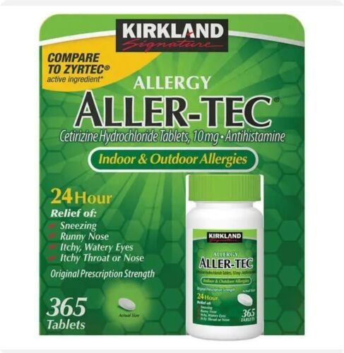 Kirkland Allergy Aller-Tec 10mg Cetirizine Antihistamine 365ct Compare to Zyrtec