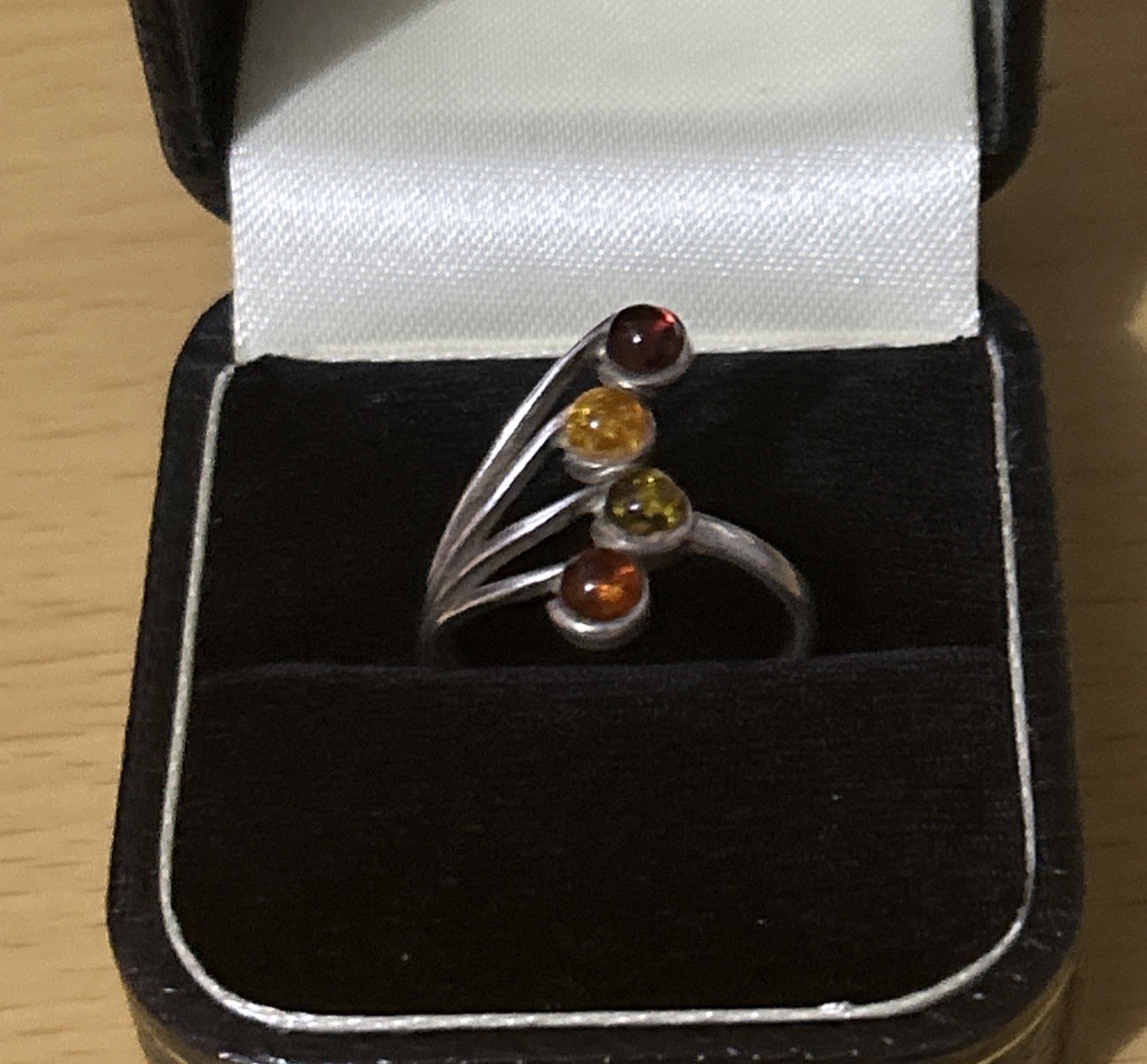 925 Silver  Amber statement Ring Size Q - image 1
