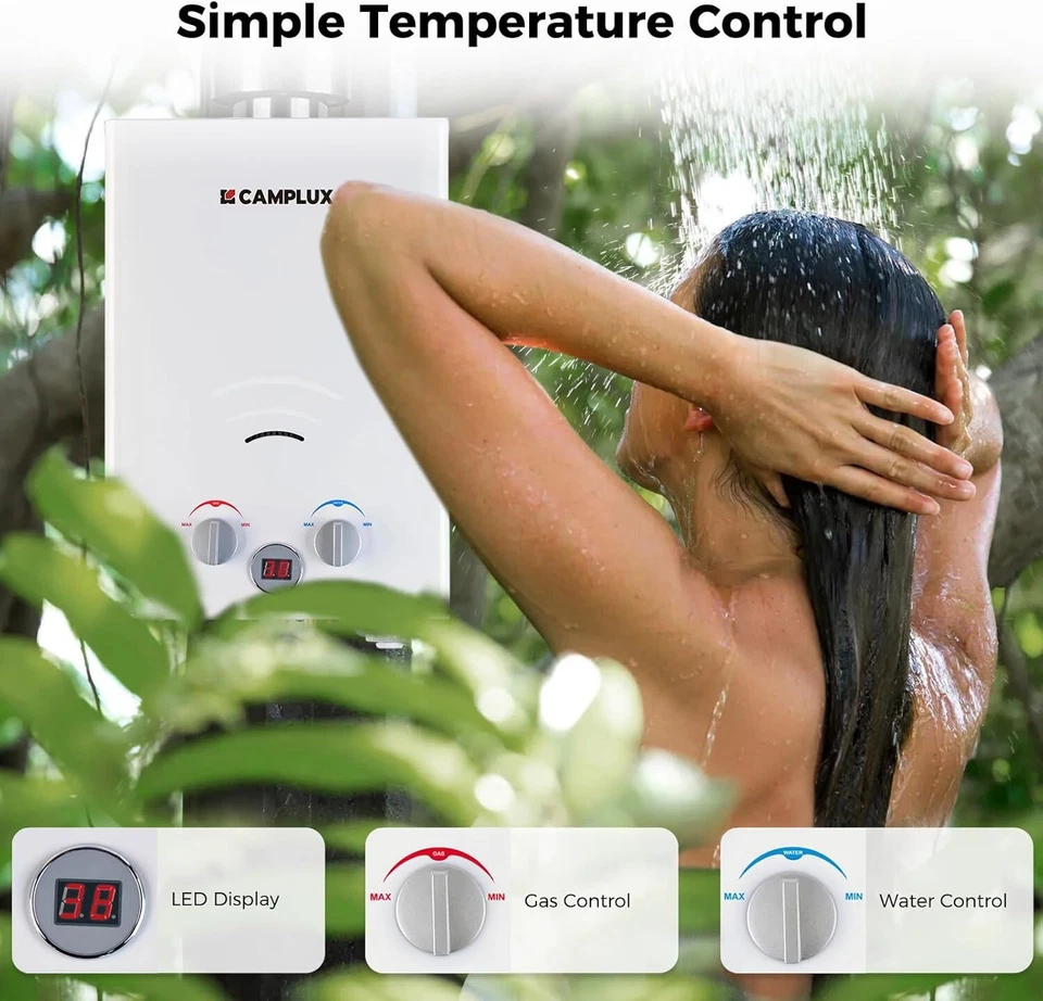 CAMPLUX 6L Portable Propane Hot Water Heater w/ Shower Head Outdoor Camping LPG - Image 3 of 4