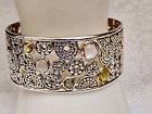 925 Silver Cuff Bracelet 7.5' Designer Lori Bonn Wide Citrine Quartz