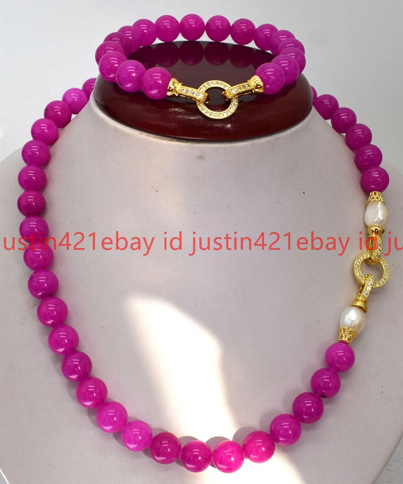 Juego de pulsera collar de piedras preciosas redondas Sugilita rosa natural de moda de 8/10/12 mm Foto 2 de 4