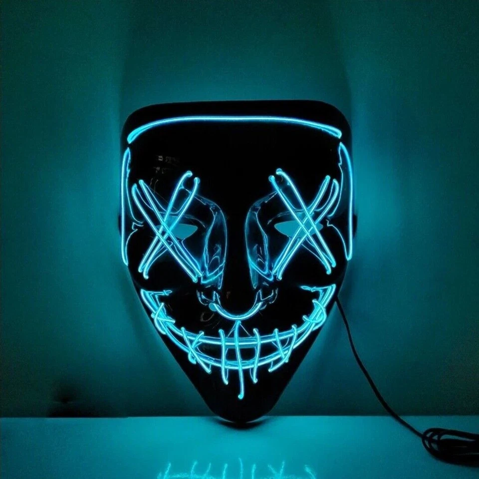 Halloween Purge LED Neon Mask Stitches Wire Light Up Cosplay Costume Party Mask - Image 2 of 4