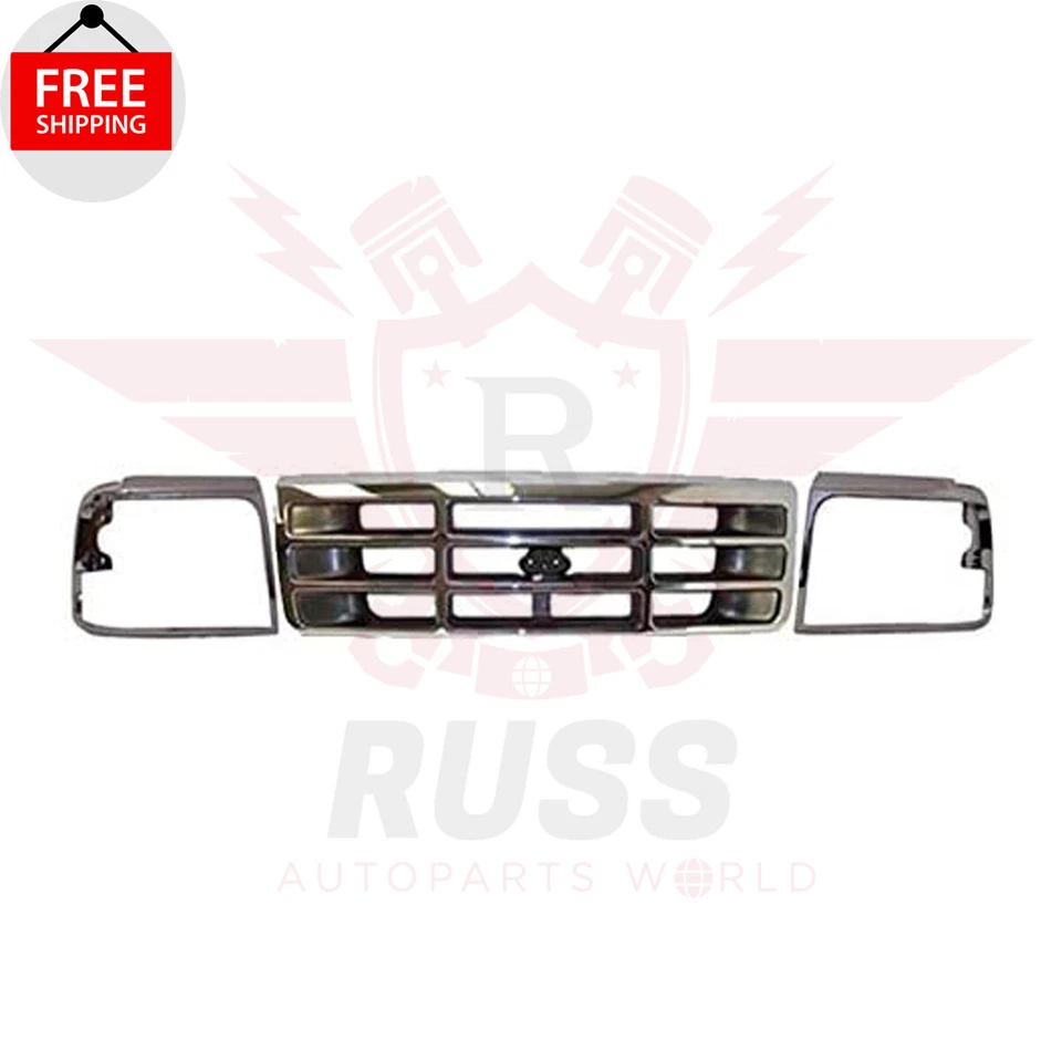 New Front Grille And Headlamp Door Left Right Chrome Fits 1992-1996 Ford Bronco Foto 2 de 4