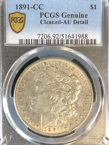 1891 CC MORGAN "PCGS GOLD SHIELD AU DETAIL"  -  VERY NICE CARSON CITY, NICE
