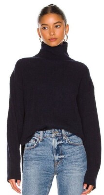 Nanushka Arya Navy Blue Mock-Neck Cashmere-Blend Pullover Sweater Size Small New